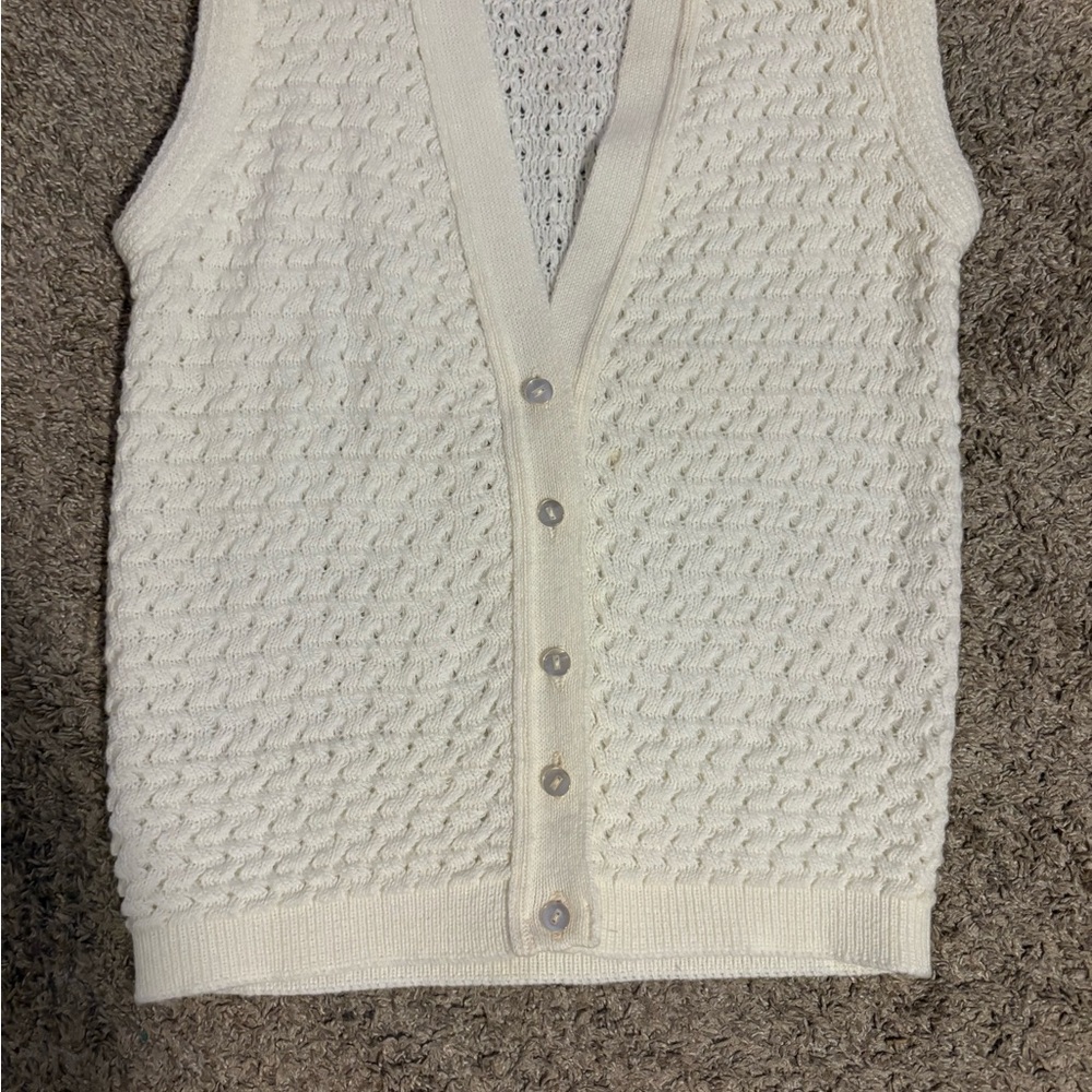 Vintage Cream Knit Button-Up Vest